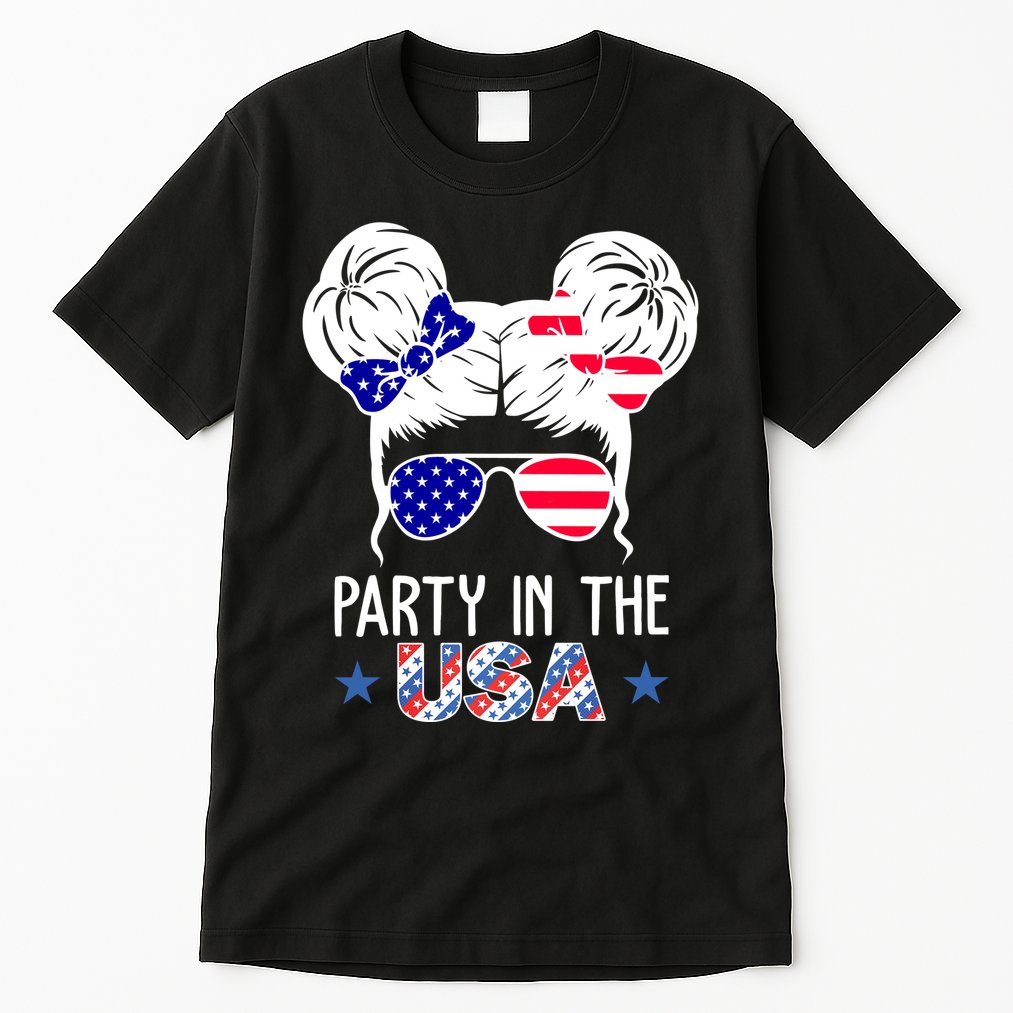 Party In The Usa Hair Bun 4th Of July Tall T-Shirt