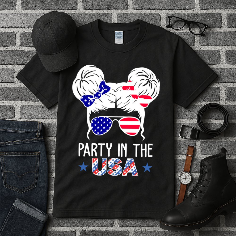 Party In The Usa Hair Bun 4th Of July Tall T-Shirt