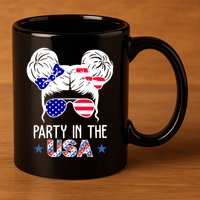 Party In The Usa Hair Bun 4th Of July 11oz C Handle Ceramic Mug