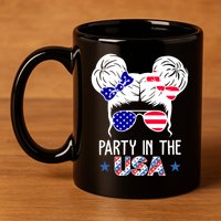 Party In The Usa Hair Bun 4th Of July 11oz C Handle Ceramic Mug