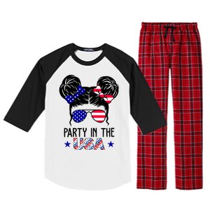 Party In The Usa Hair Bun 4th Of July Raglan Sleeve Pajama Set