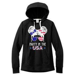 Party In The Usa Hair Bun 4th Of July Women's Fleece Hoodie