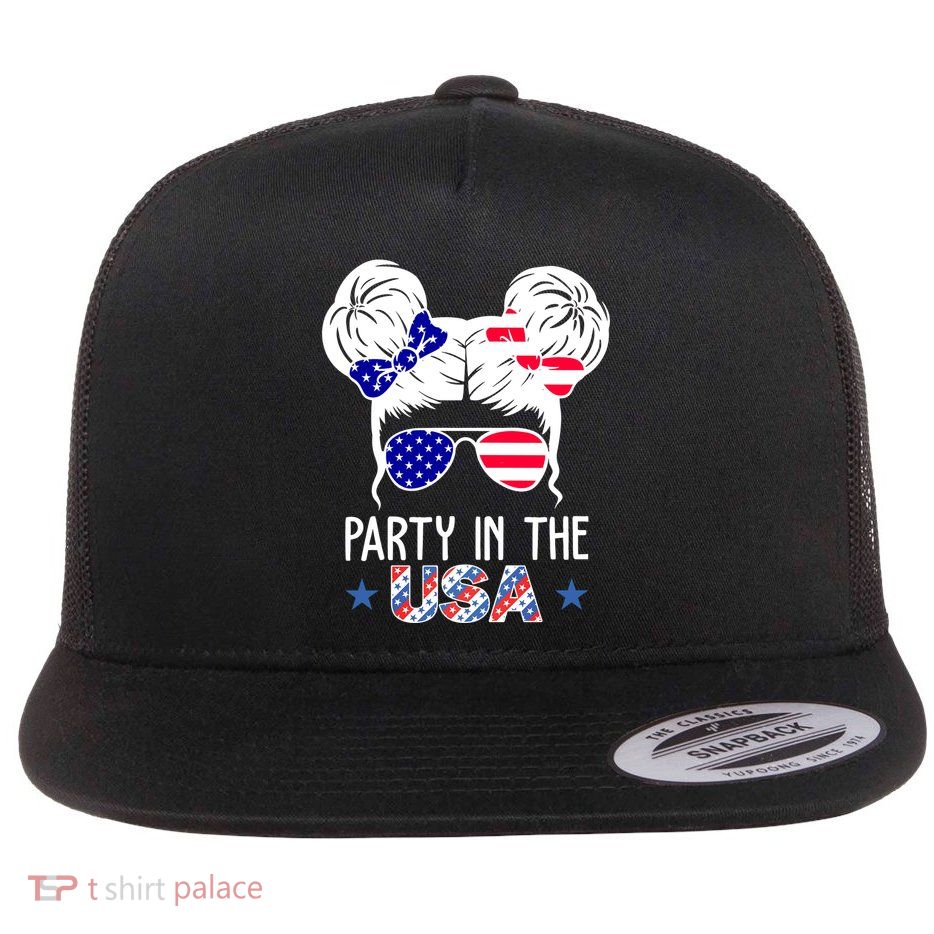 Party In The Usa Hair Bun 4th Of July Flatbill Hat