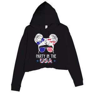 Party In The Usa Hair Bun 4th Of July Crop Fleece Hoodie