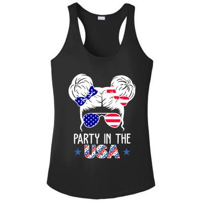Party In The Usa Hair Bun 4th Of July Ladies PosiCharge Competitor Racerback Tank
