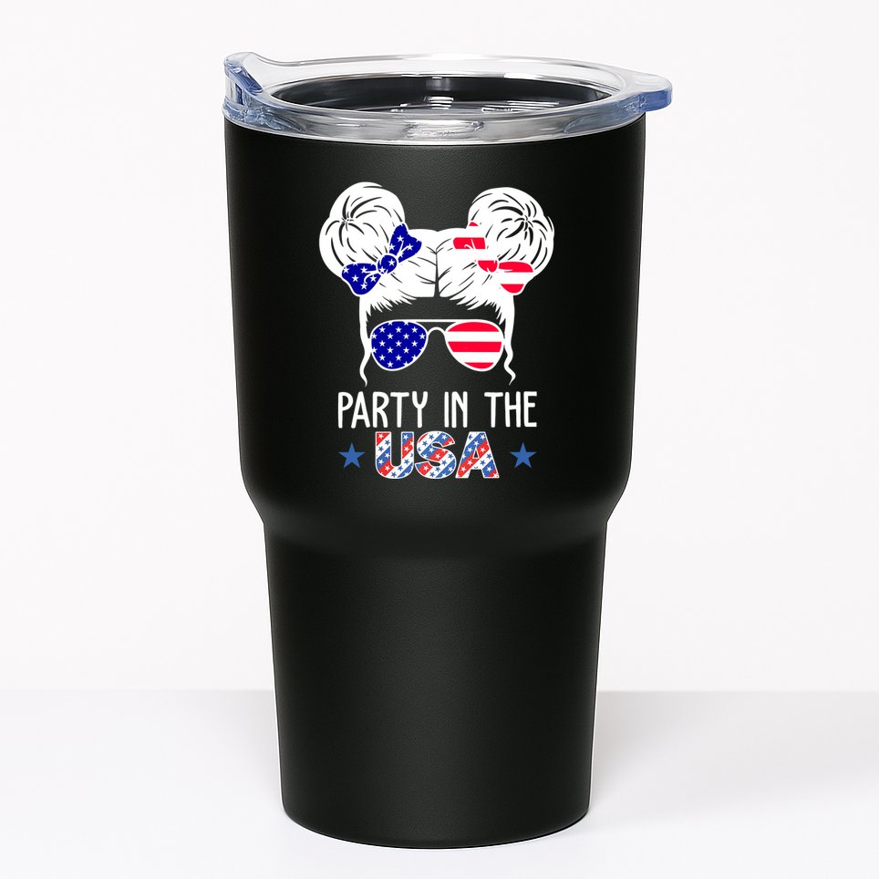 Party In The Usa Hair Bun 4th Of July Tumbler