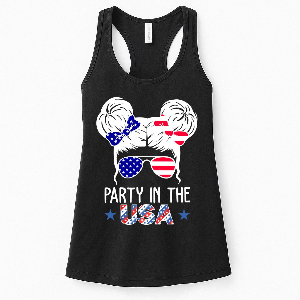 Party In The Usa Hair Bun 4th Of July Womens Tank Top