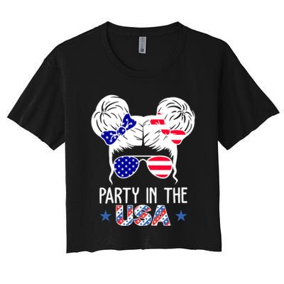 Party In The Usa Hair Bun 4th Of July Women's Crop Top Tee