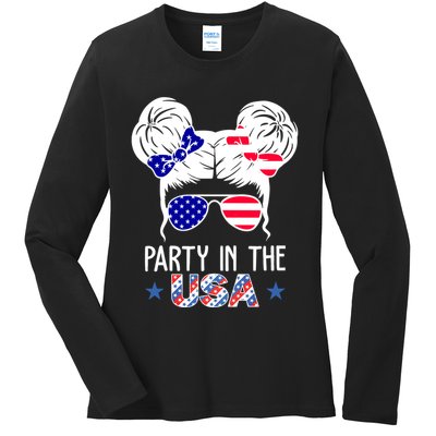 Party In The Usa Hair Bun 4th Of July Ladies Long Sleeve Shirt