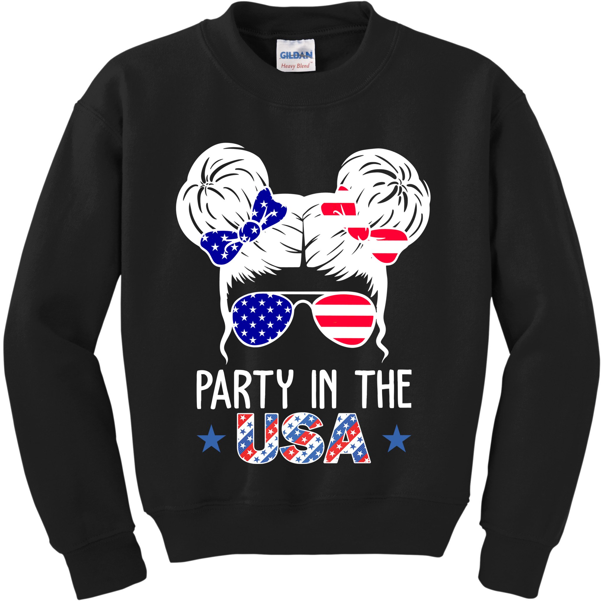 Party In The Usa Hair Bun 4th Of July Kids Sweatshirt