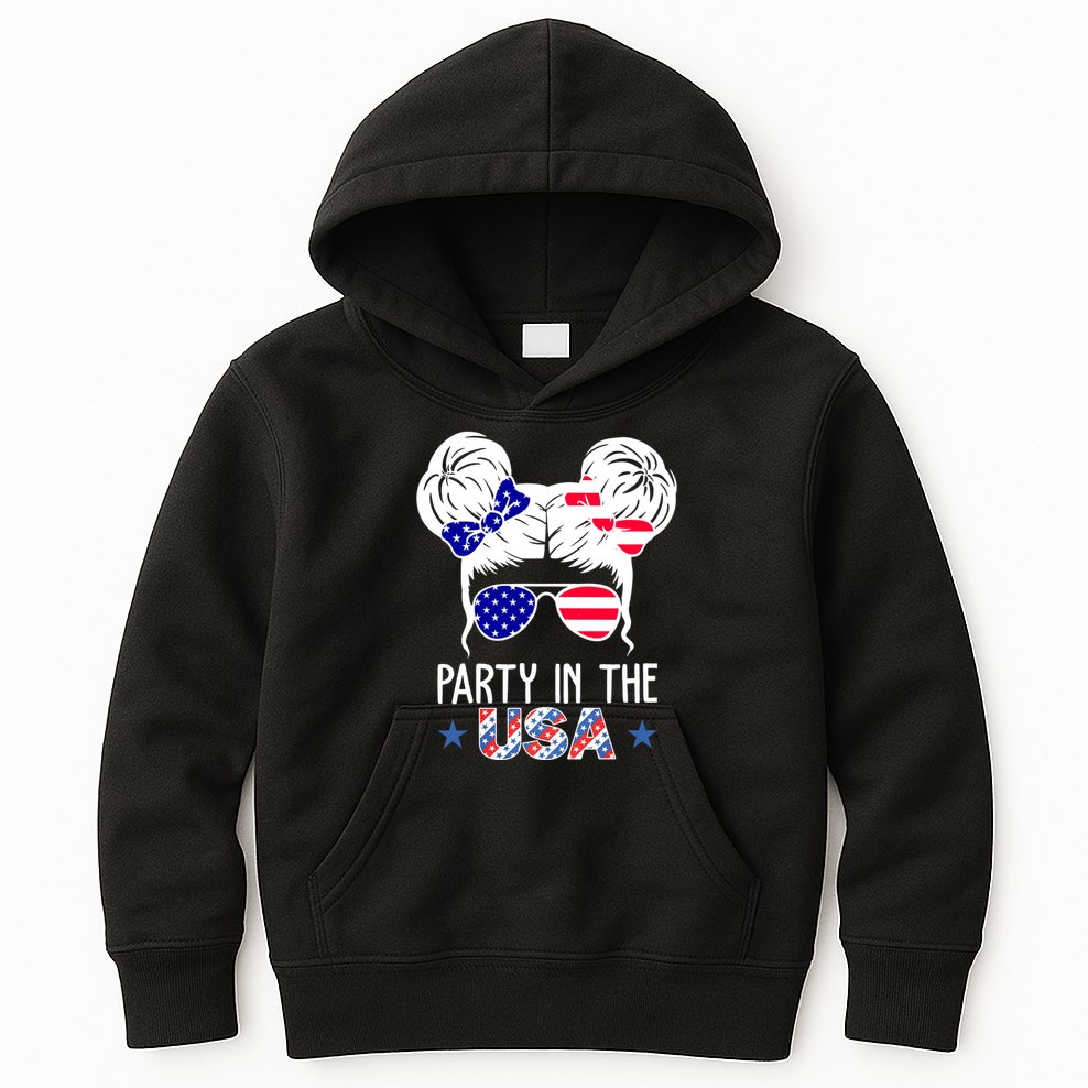 Party In The Usa Hair Bun 4th Of July Kids Hoodie