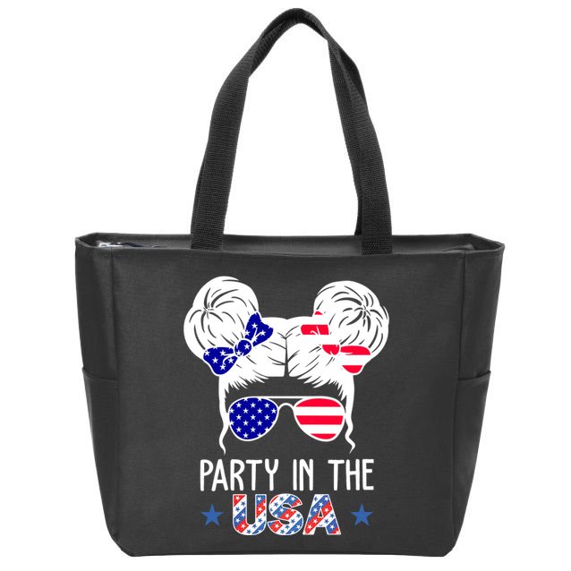 Party In The Usa Hair Bun 4th Of July Zip Tote Bag