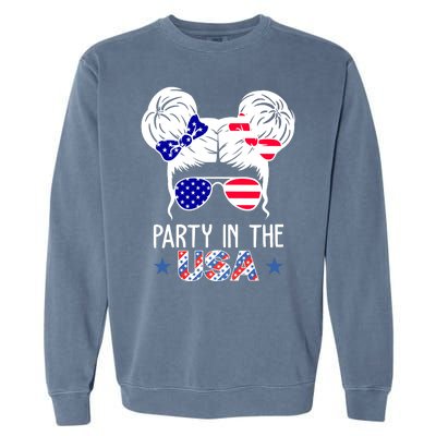 Party In The Usa Hair Bun 4th Of July Garment-Dyed Sweatshirt