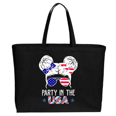 Party In The Usa Hair Bun 4th Of July Cotton Canvas Jumbo Tote