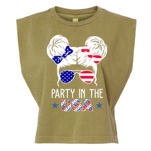 Party In The Usa Hair Bun 4th Of July Garment-Dyed Women's Muscle Tee