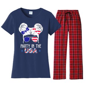 Party In The Usa Hair Bun 4th Of July Women's Flannel Pajama Set