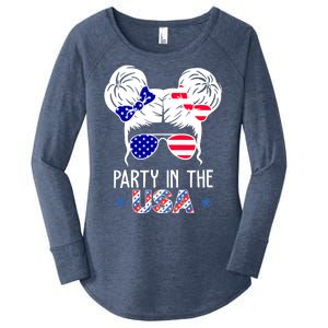 Party In The Usa Hair Bun 4th Of July Women's Perfect Tri Tunic Long Sleeve Shirt