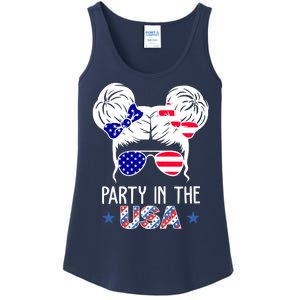 Party In The Usa Hair Bun 4th Of July Ladies Essential Tank