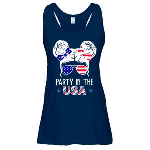 Party In The Usa Hair Bun 4th Of July Ladies Essential Flowy Tank