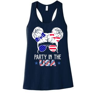 Party In The Usa Hair Bun 4th Of July Women's Racerback Tank