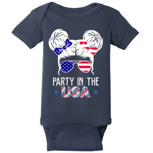 Party In The Usa Hair Bun 4th Of July Baby Bodysuit