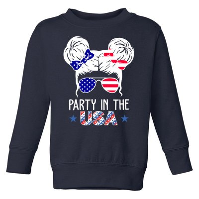 Party In The Usa Hair Bun 4th Of July Toddler Sweatshirt