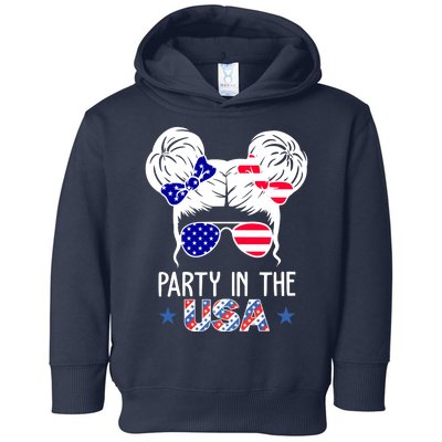 Party In The Usa Hair Bun 4th Of July Toddler Hoodie