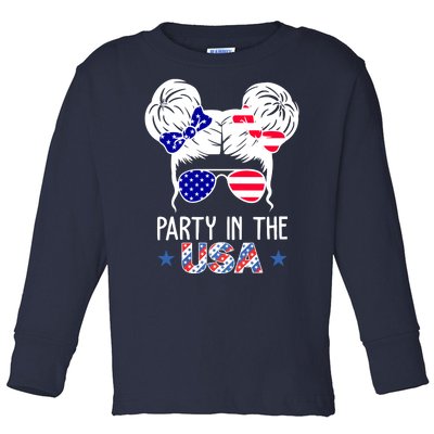 Party In The Usa Hair Bun 4th Of July Toddler Long Sleeve Shirt