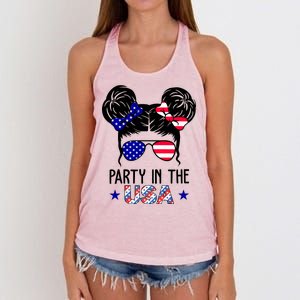 Party In The Usa Hair Bun 4th Of July Women's Knotted Racerback Tank