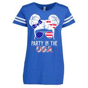 Party In The Usa Hair Bun 4th Of July Enza Ladies Jersey Football T-Shirt