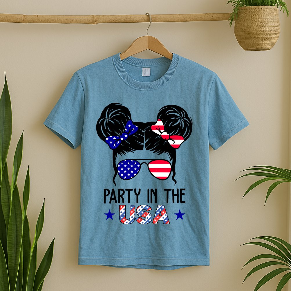 Party In The Usa Hair Bun 4th Of July T-Shirt