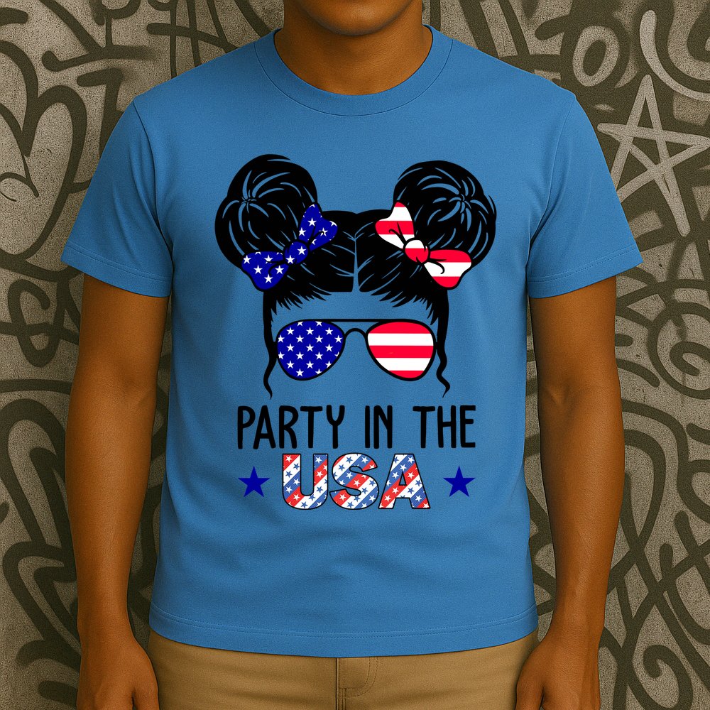 Party In The Usa Hair Bun 4th Of July T-Shirt