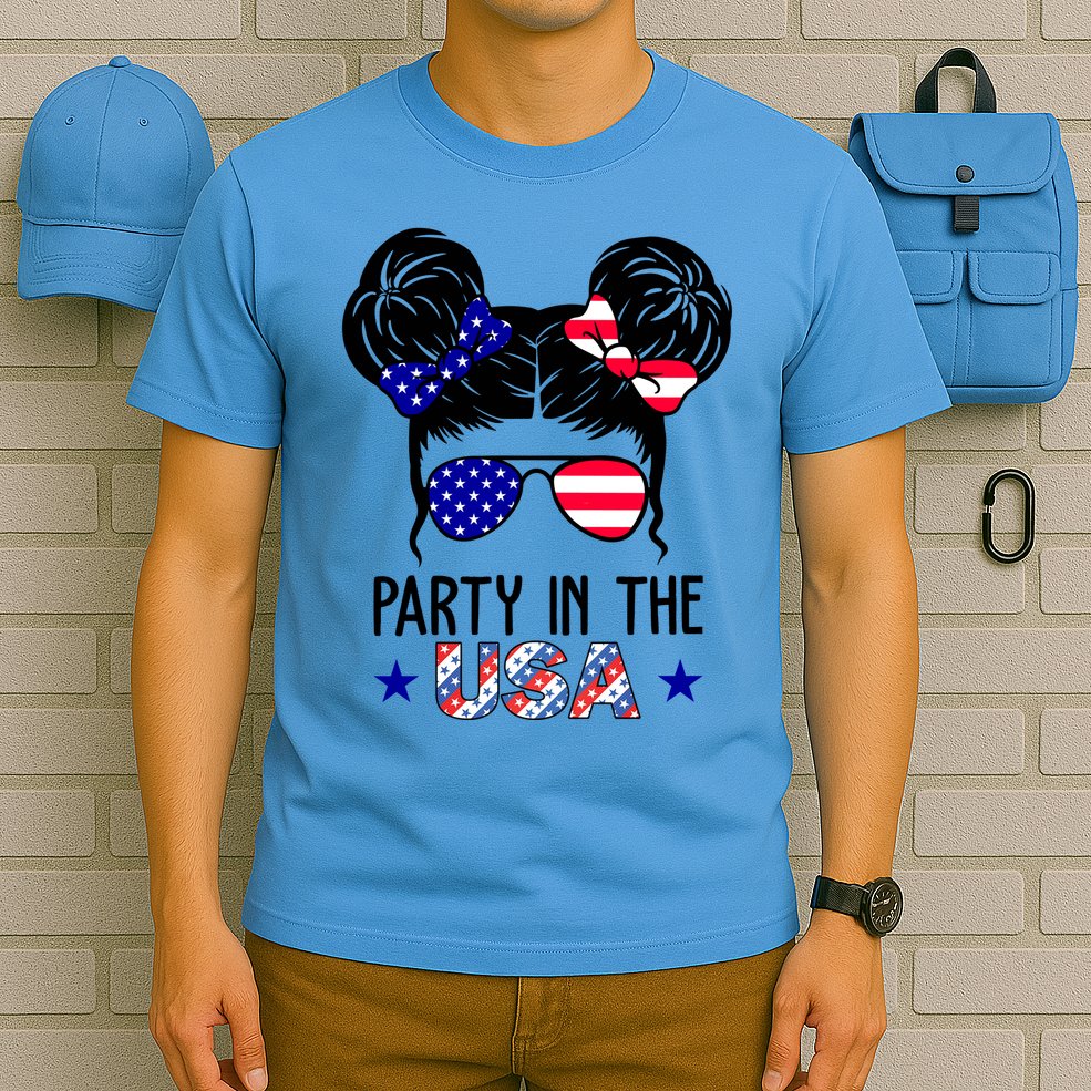 Party In The Usa Hair Bun 4th Of July T-Shirt