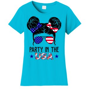 Party In The Usa Hair Bun 4th Of July Women's T-Shirt