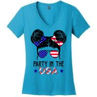 Party In The Usa Hair Bun 4th Of July Women's V-Neck T-Shirt