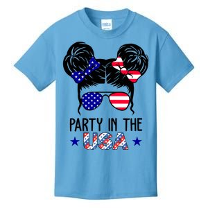 Party In The Usa Hair Bun 4th Of July Kids T-Shirt