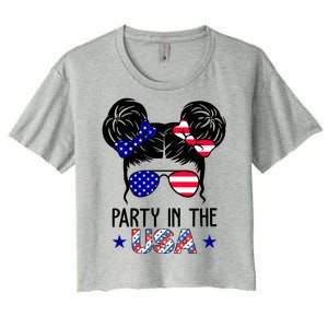 Party In The Usa Hair Bun 4th Of July Women's Crop Top Tee