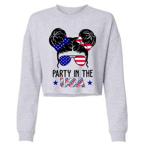 Party In The Usa Hair Bun 4th Of July Cropped Pullover Crew