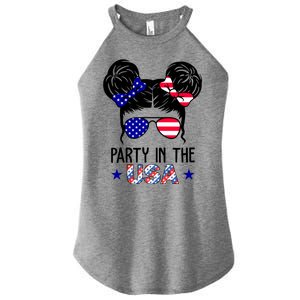 Party In The Usa Hair Bun 4th Of July Women's Perfect Tri Rocker Tank