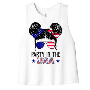 Party In The Usa Hair Bun 4th Of July Women's Racerback Cropped Tank