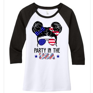 Party In The Usa Hair Bun 4th Of July Women's Tri-Blend 3/4-Sleeve Raglan Shirt