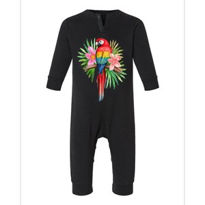 Parrot In Tropical Flowers Summer Beach Tiki Party Luau Infant Fleece One Piece