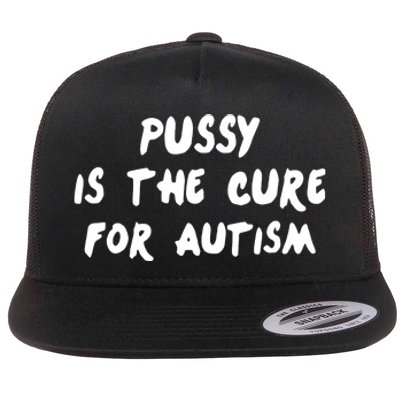 Pussy Is The Cure For Autism Positive Message Flat Bill Trucker Hat