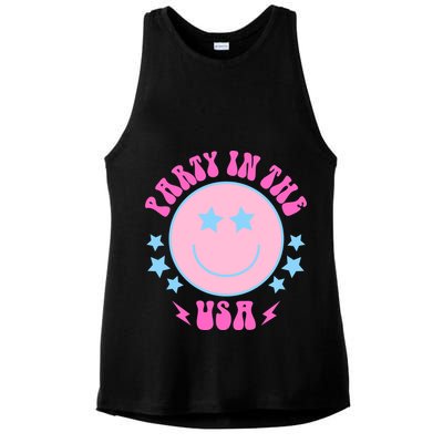 Party In The USA Retro Star Smile Ladies PosiCharge Tri-Blend Wicking Tank