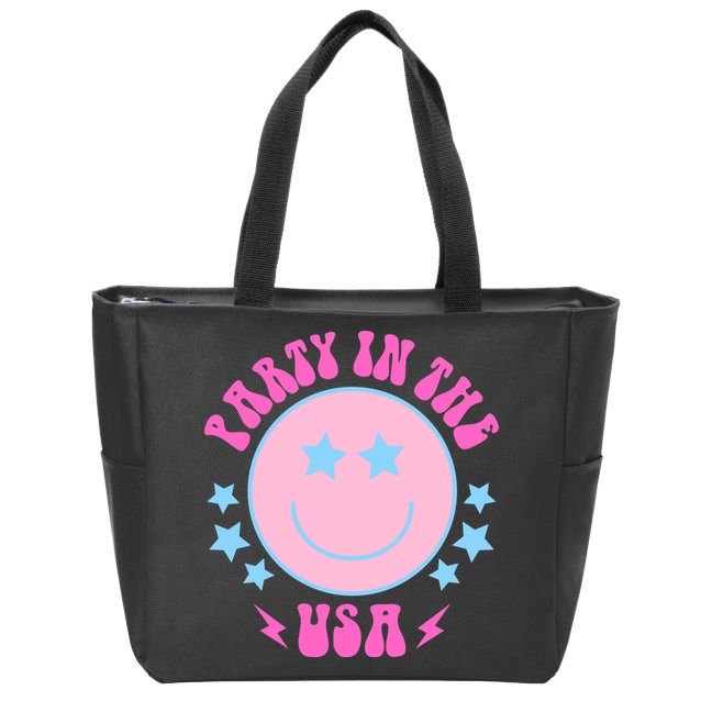 Party In The USA Retro Star Smile Zip Tote Bag