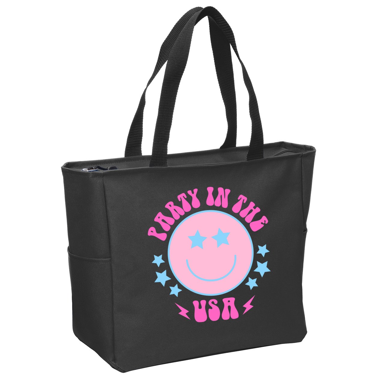 Party In The USA Retro Star Smile Zip Tote Bag