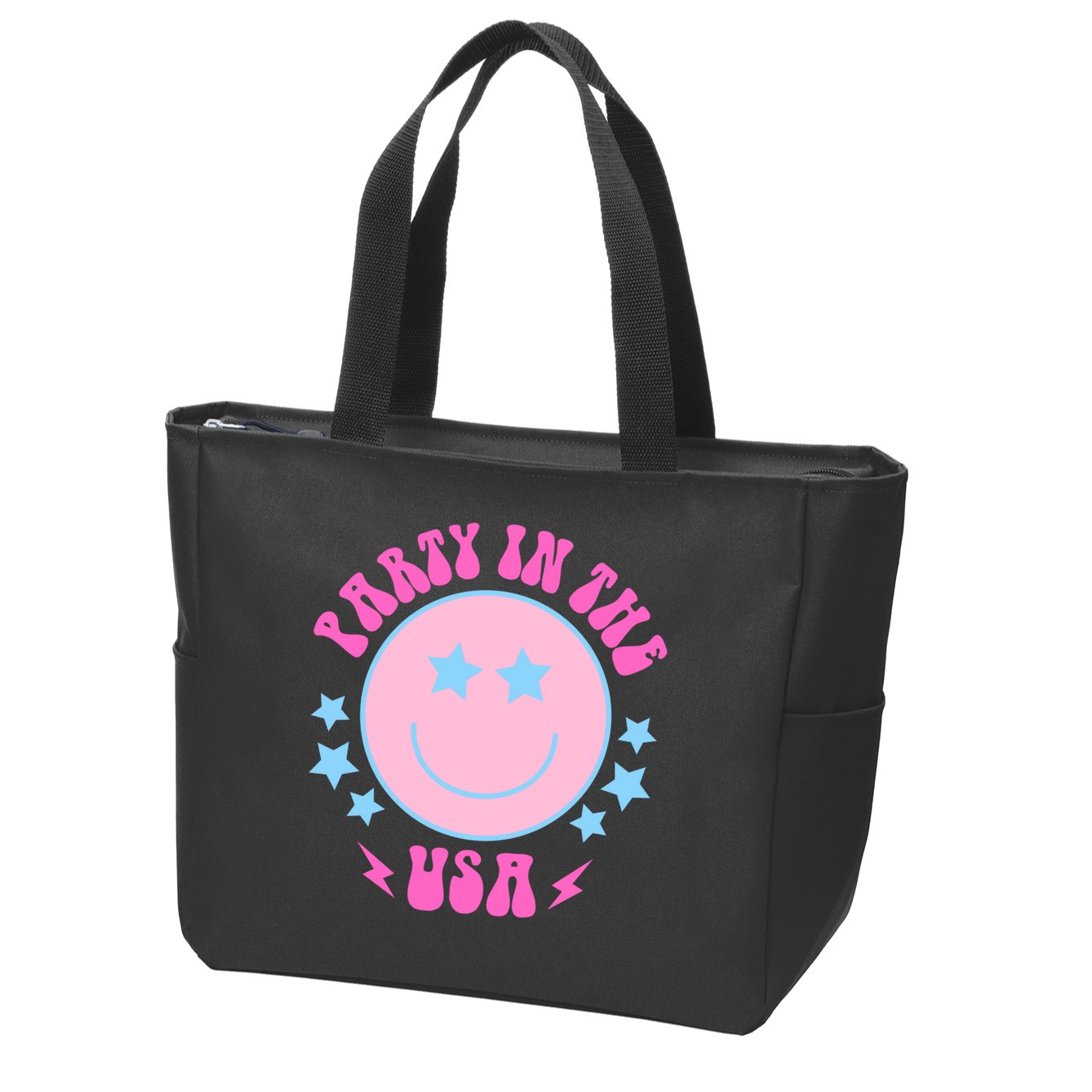 Party In The USA Retro Star Smile Zip Tote Bag
