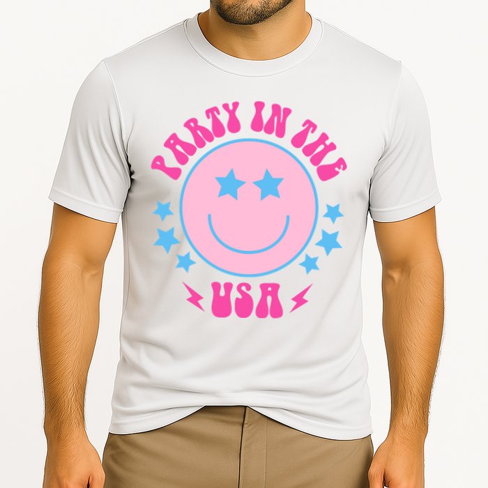 Party In The USA Retro Star Smile Cooling Performance Crew T-Shirt