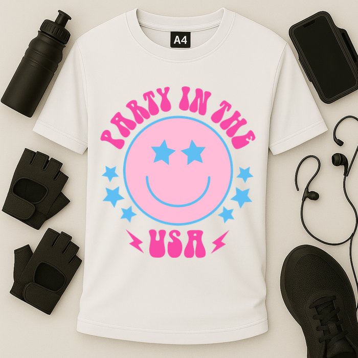 Party In The USA Retro Star Smile Cooling Performance Crew T-Shirt