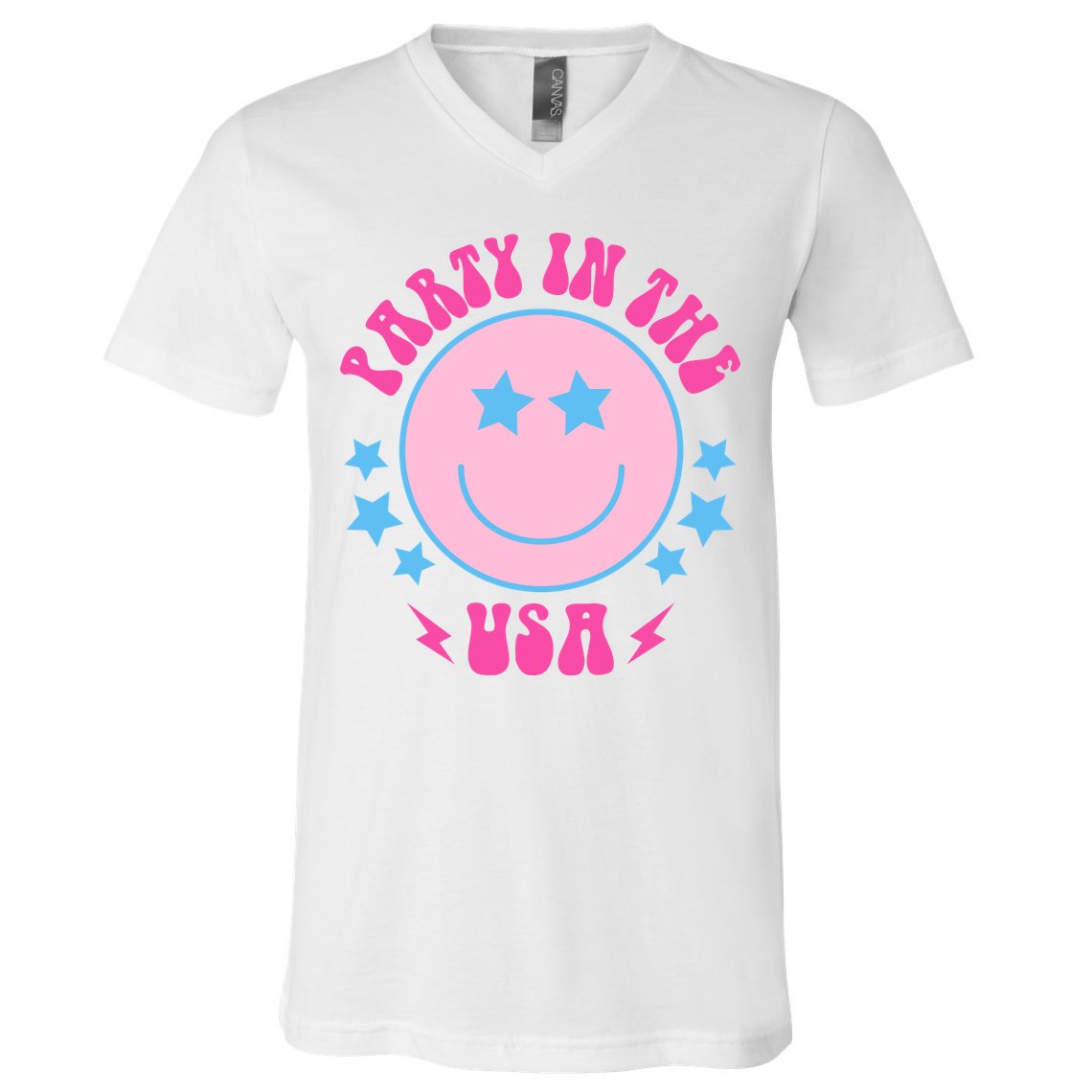 Party In The USA Retro Star Smile V-Neck T-Shirt